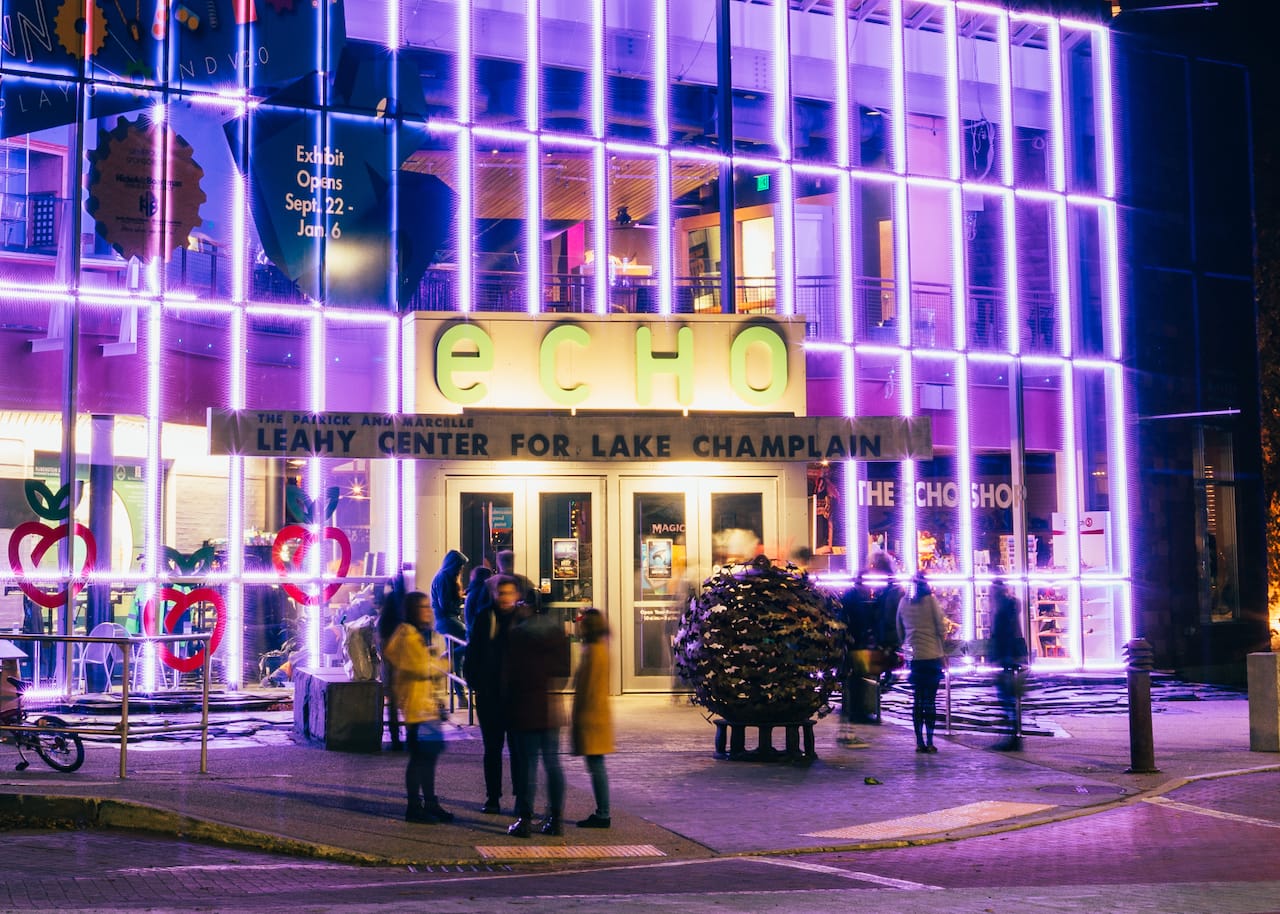 Echo, lit up at night.