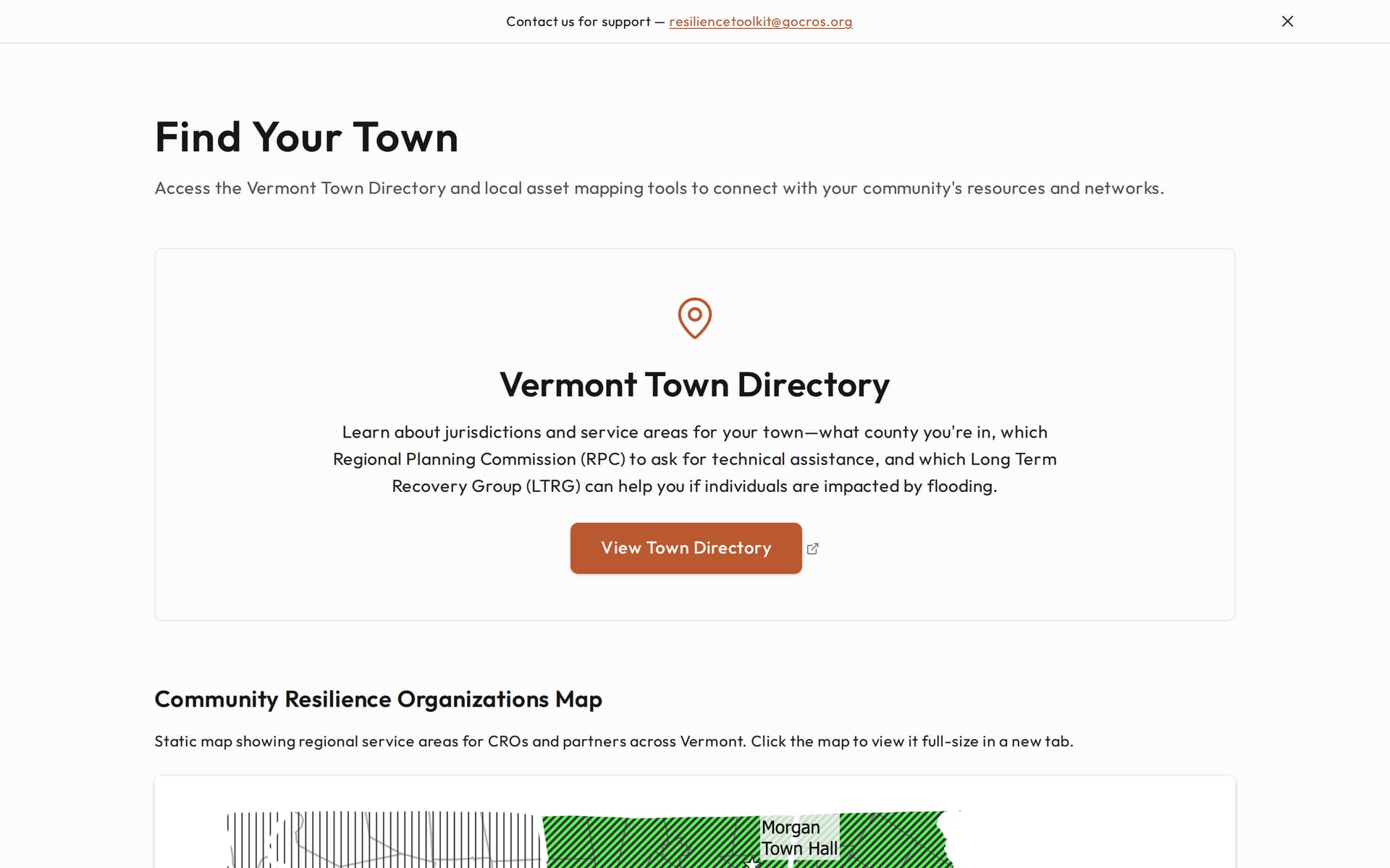Find Your Town: the Vermont Town Directory and the Community Resilience Organizations map.