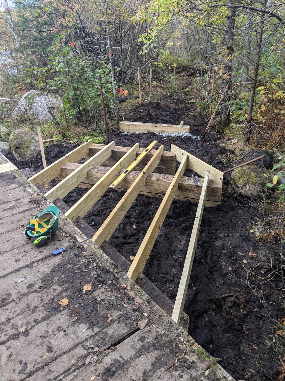 Sleepers laid for a boardwalk run.